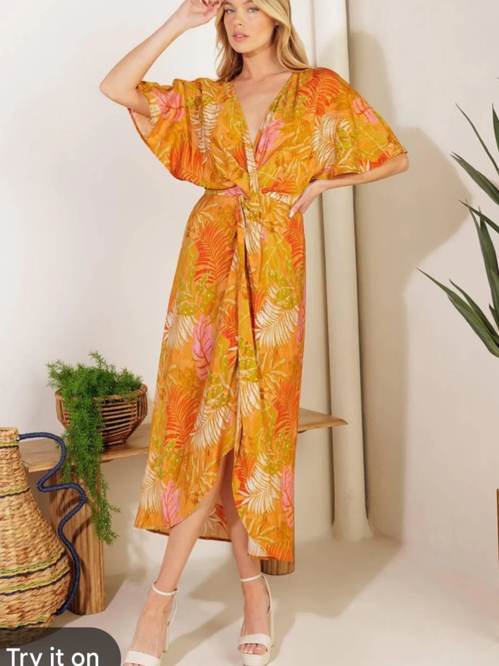 Flying Tomato Tropical orange Leaf Maxi Dress resort wear tropical